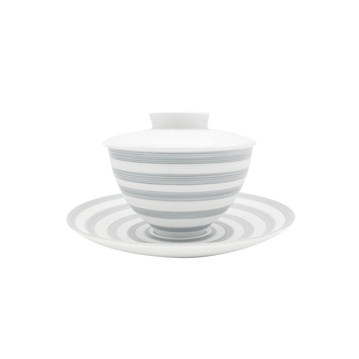 HEMISPHERE Rayé Gris- Tasse thé & soucoupe asiatiques (couvercle inclus)