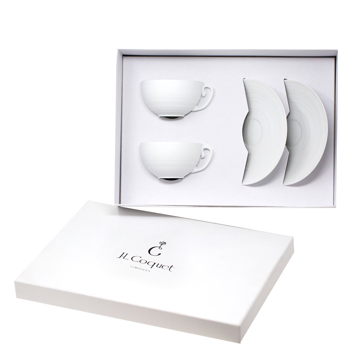 HEMISPHERE Blanc satiné - Coffret de deux tasses thé & soucoupes