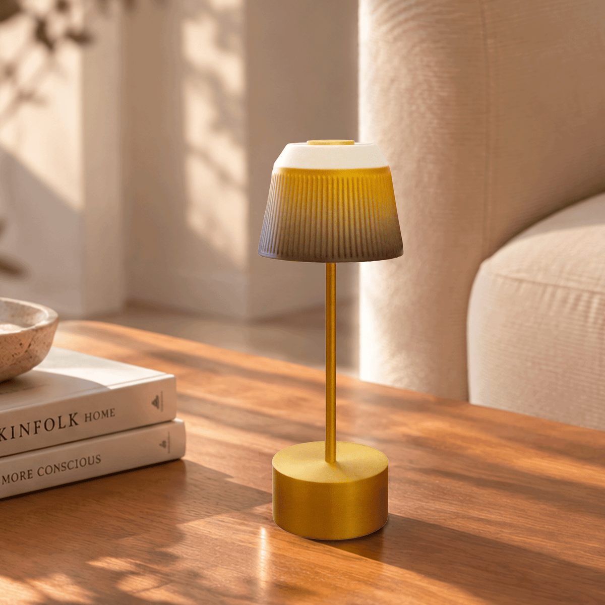 BOLERO Satin White - Standing lamp, golden