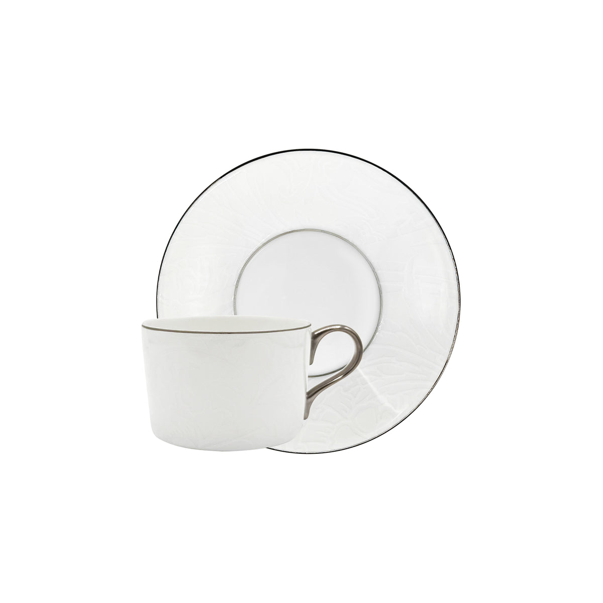 INDIENNES Blanc sur Blanc filet Platine - Tasse thé et soucoupe