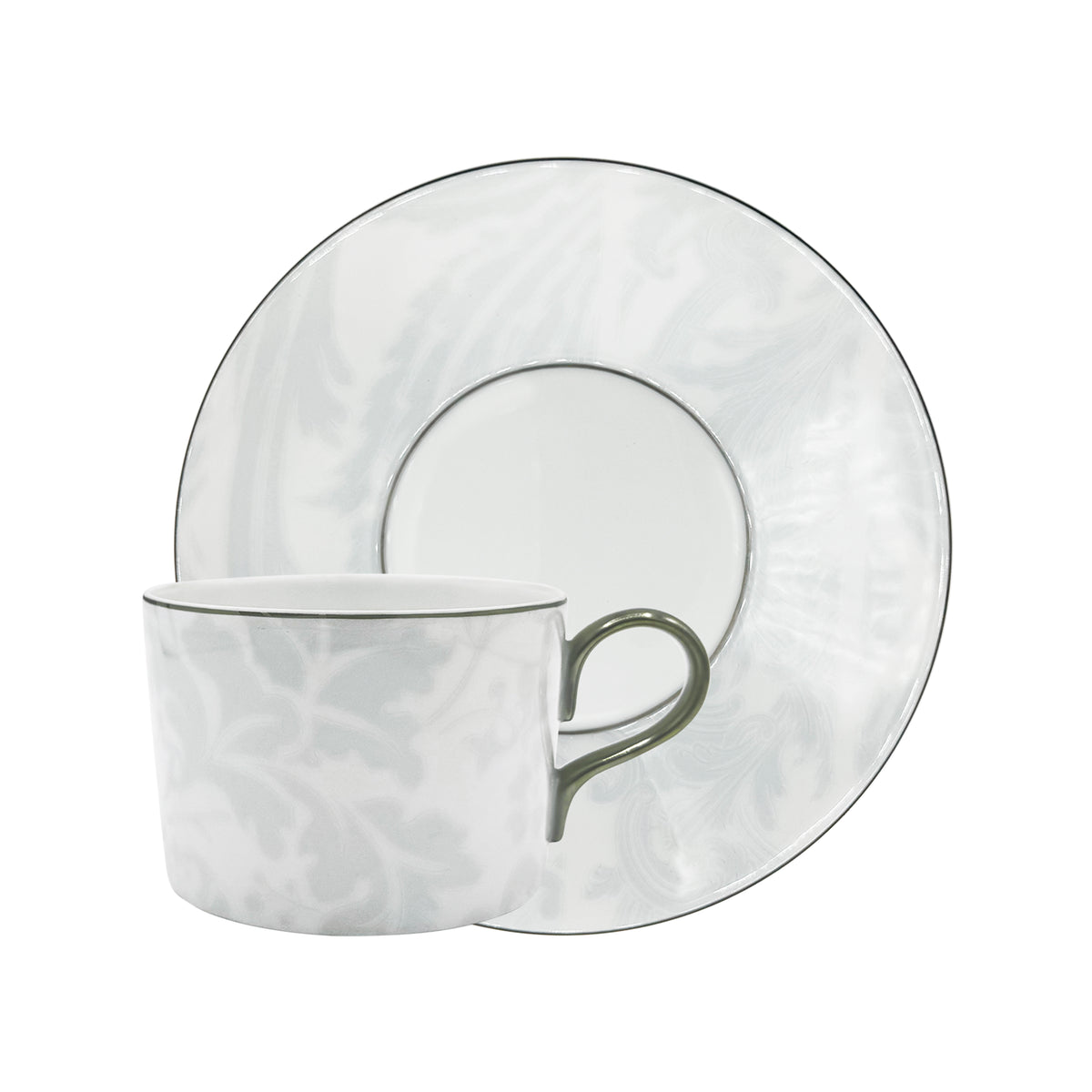 INDIENNES Bleu Perle filet Platine - Tasse déjeuner & soucoupe