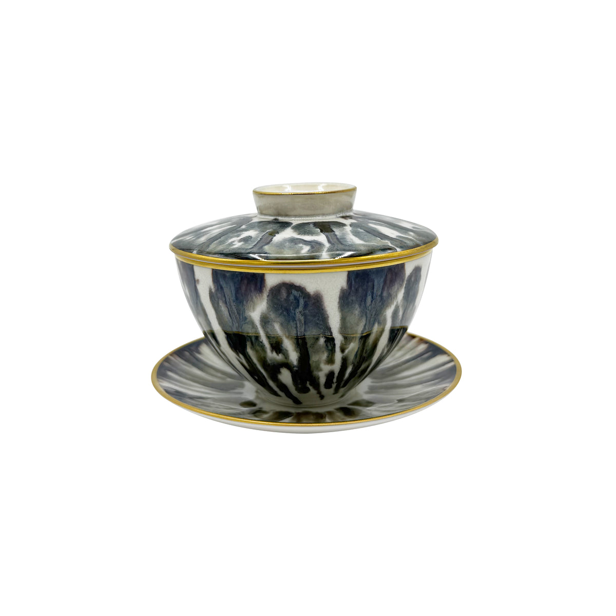 ECAILLE CREME Filet Or - Tasse thé & soucoupe asiatique (couvercle inclus)