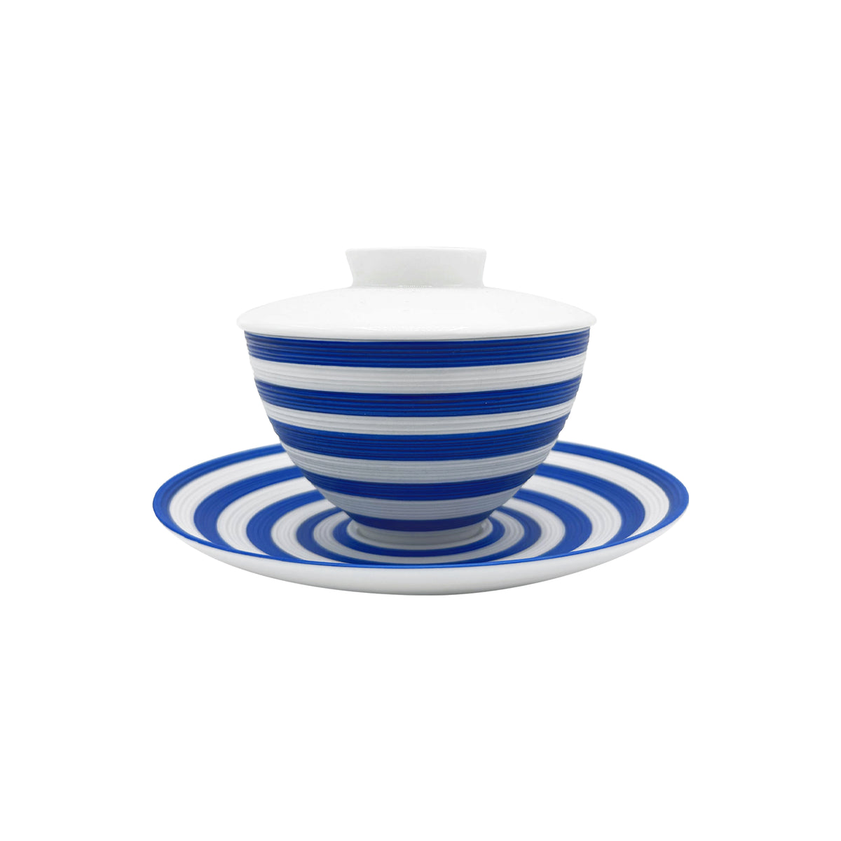 HEMISPHERE Rayé Bleu Roi - Tasse thé & soucoupe asiatiques (couvercle inclus)
